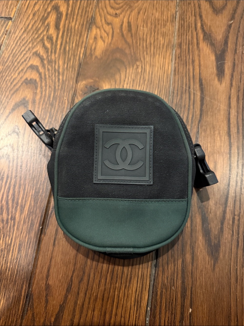 CHANEL Black and Dark Green Canvas Belt Bag Pouch